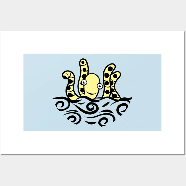 Friendly yellow Octopus Cartoon Wall Art by SubtleSplit